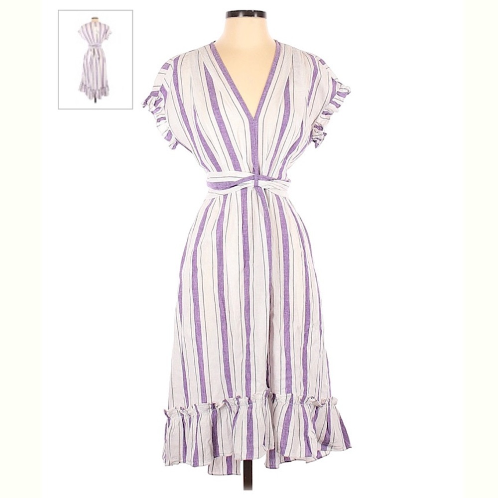 Lavender and white strip dress with tie at waist